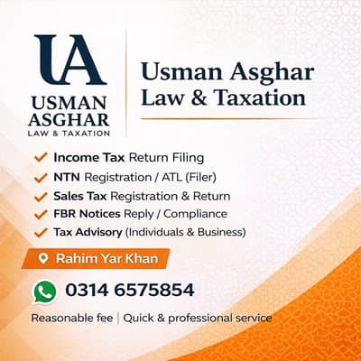 Advocate High Court | Tax Consultant –Tax Return Filing Rahim Yar Khan