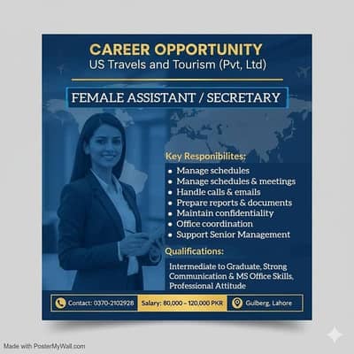 Female assistant/Secretary required