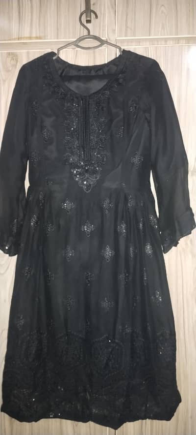 Three piece ready to wear ( chiffon black embroidered suit )