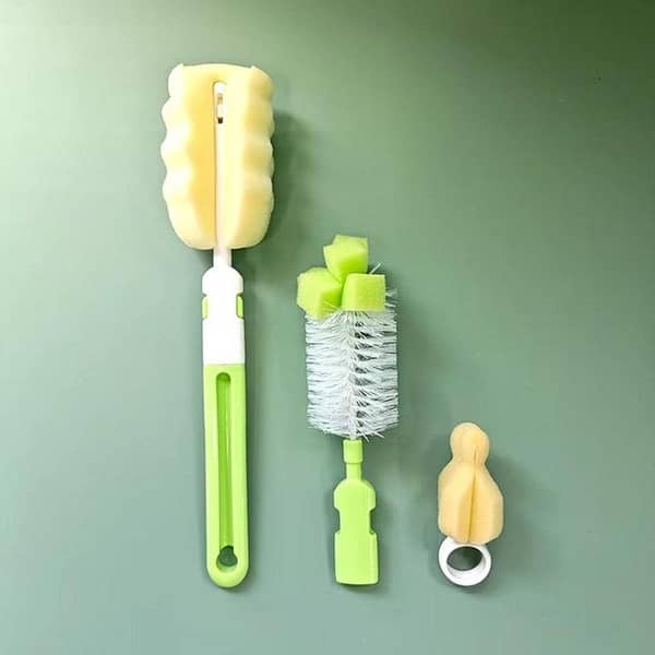 Baby Bottle and Teat Brush Set with Changeable Endings – Bottle, Sponge, Straw, and Pacifier