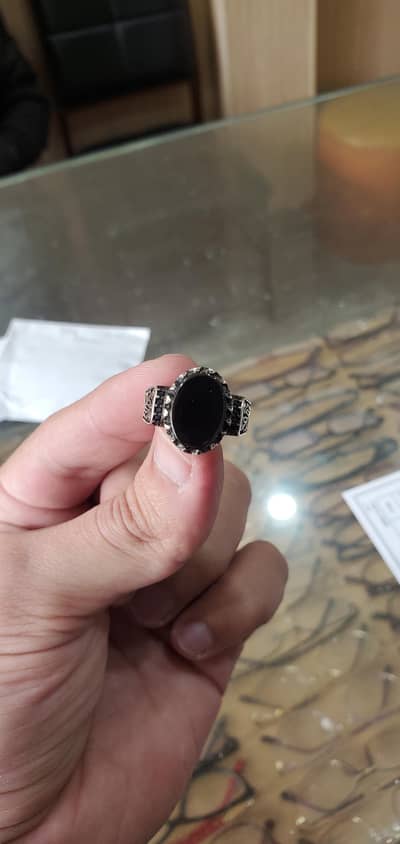 Original 925 Chaandi ring with black Aqeeq