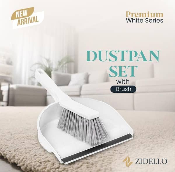 Zidello Premium White Dustpan with Brush