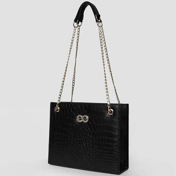 Bella Black Croc Chain Bag