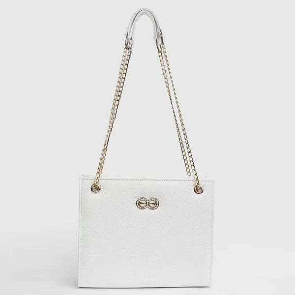 Bella White Croc Chain Bag