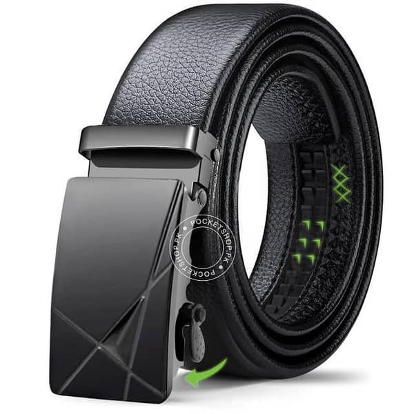 Men's Auto Lock Belts with Faux Leather Strap in Soft Lychee Pattern - Stylish Buckle