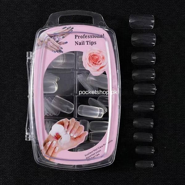 100-Piece Box of Reusable Transparent Acrylic Nail Tips for Women and Girls