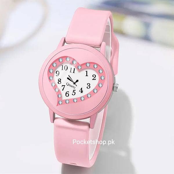 Korean Style Heart-Shaped Watch for Girls with Soft Silicone Strap | Daily Use Ladies Watch