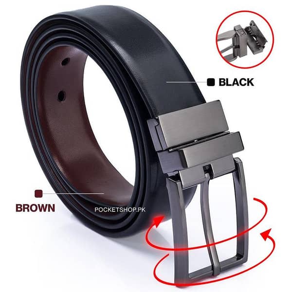 Black and Brown Reversible Men's Belt from IMPORTED for Dressy Occasions with Premium Buckle