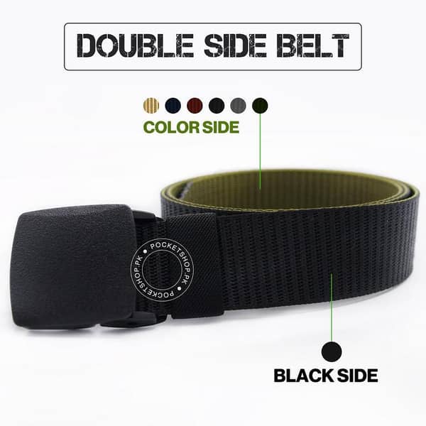 Double Side Nylon Belt for Men and Boys with Adjustable Hard Plastic Teeth-Lock Buckle