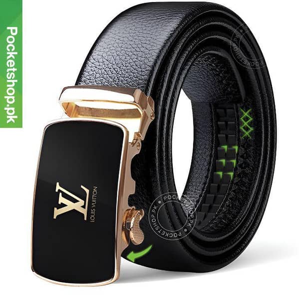 Micro Adjustable Automatic Buckle Belt for Men - Soft Lychee Pattern Faux Leather with Elegant Buckle