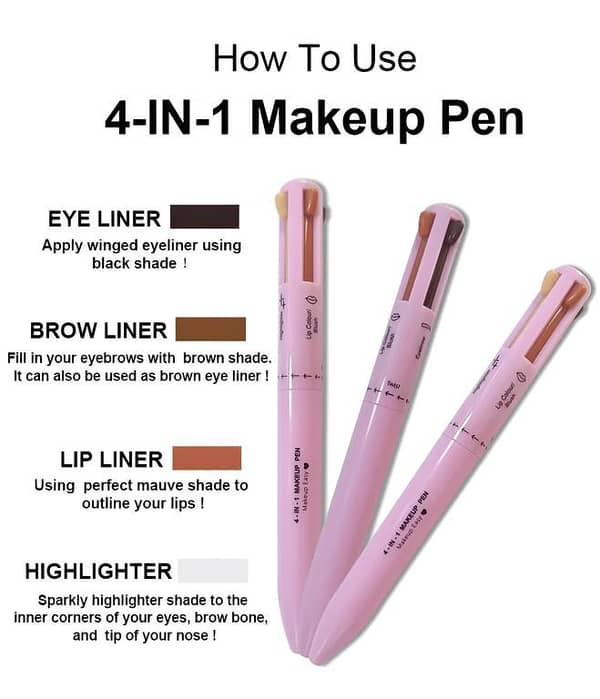 RXN 4-in-1 Makeup Pen: Lipliner, Eyeliner, Eyebrow Pencil, Highlighter for Quick Touch-Ups