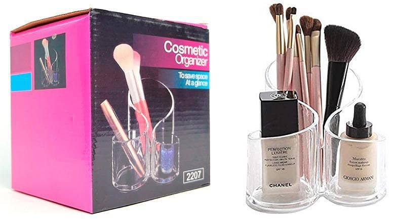 RN 3-Compartment Transparent Acrylic Makeup Organizer - Lipstick, Nail Polish, and Brush Holder