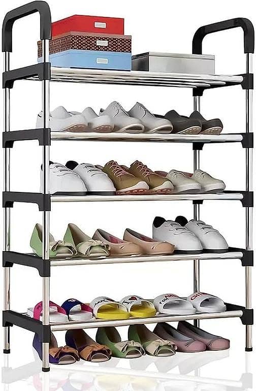 RN 5-Layer Freestanding Stainless Steel Shoe Rack - Compact Entryway Footwear Storage Cabinet