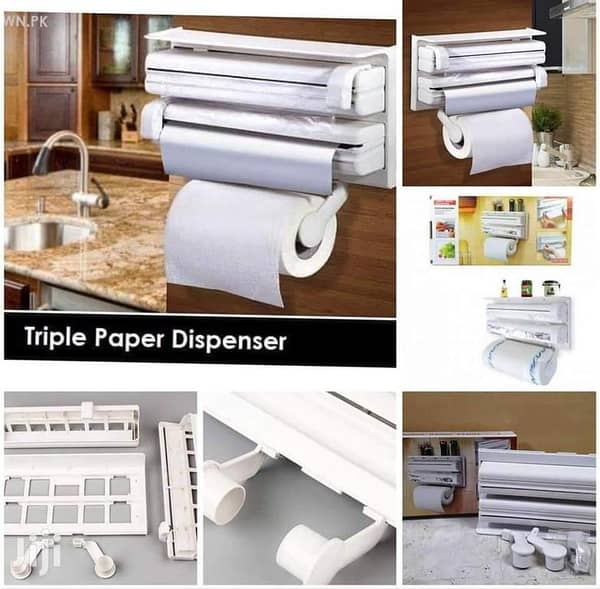 RXN Wall-Mounted Triple Tissue Paper Dispenser - Towel Holder for Cling Film