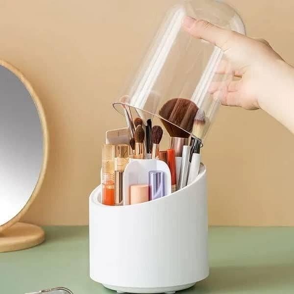 RN 360-Degree Rotating Makeup Brush Holder with Lid, Clear Organizer Caddy for Brushes, Lipsticks, Vanity, and Dresser. . .