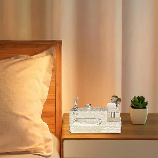 RN Rectangular Multifunction Tissue Box with Side Organizer for Storing iPad, Phones, Remotes, Glasses, Notepads & Pens