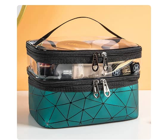 WANDF Foldable Double Layer Spider Design Makeup Bag - Clear Travel Cosmetic Storage Case