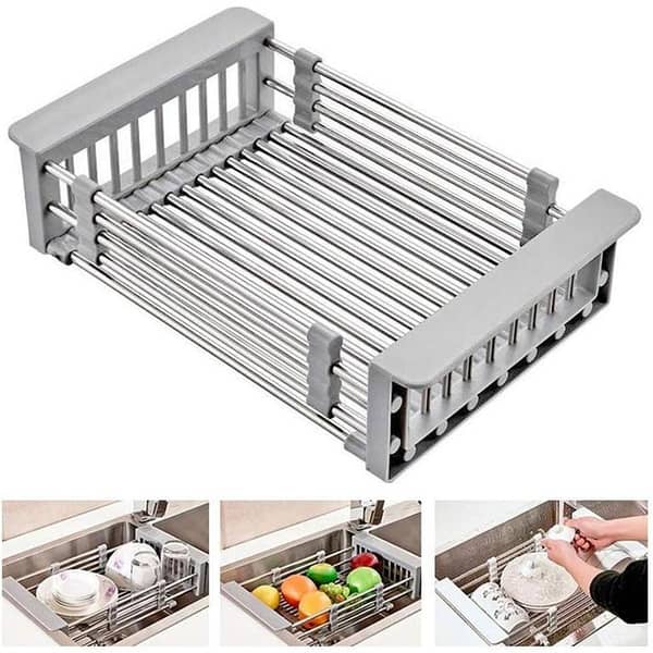 RN  Expandable Sink Dish Kitchen Organizer Stainless Steel Sink Drain Basket Vegetable and Fruit Storage