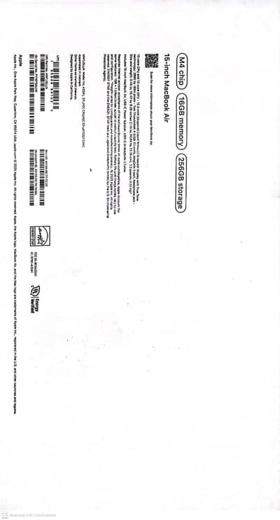 Macbook air m4 chip 15 inch 16GB 256GB