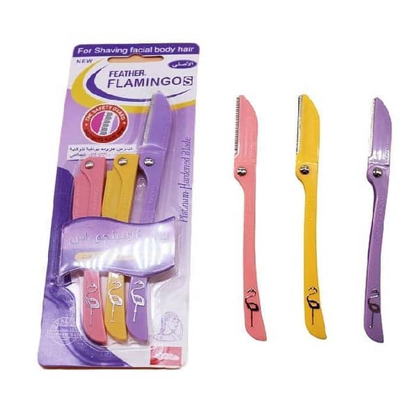 RN Feather Flamingos Facial Razor for Women - Facial, Eyebrow, and Body Hair Removal Tool (Pack of 3)
