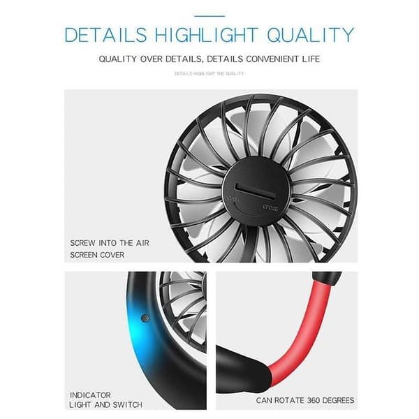 RN NEW 360° Adjustable USB Neck Fan - Portable Hands-free Mini Sports Fan with 3 Speed Settings
