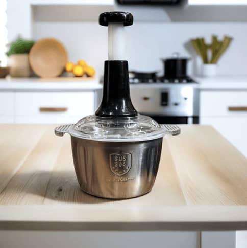 RN Manual Food Chopper – 2000 ML Stainless Steel Bowl with 4 Blade System for Fruits, Vegetables, Nuts, Garlic, and Herbs