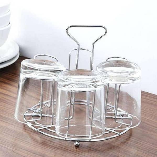 RN Stainless Steel 6-Cup Mug Glass Stand Holder - Draining Rack for Bottles & Mugs