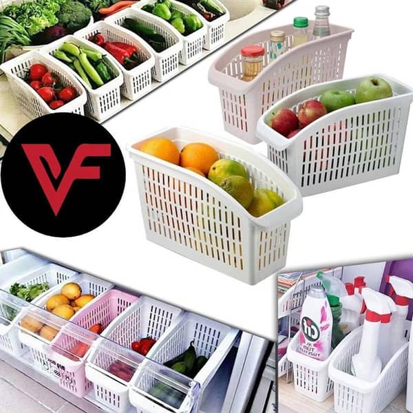 RN Pack of 3 Fridge Organizer Layer Storage Racks for Fruits, Refrigerator Pull-out Drawers and Freezer Containers (Random Color)