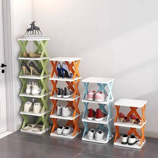 RN Multi-Layer Shoe Rack Organizer, Creative Free-Standing Plastic Vertical Shoe Tower (4, 5, 6 Layers)