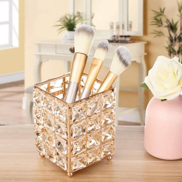 RN Crystal Makeup Brush and Liner Holder with Square Design for Organizing Cosmetics and Accessories