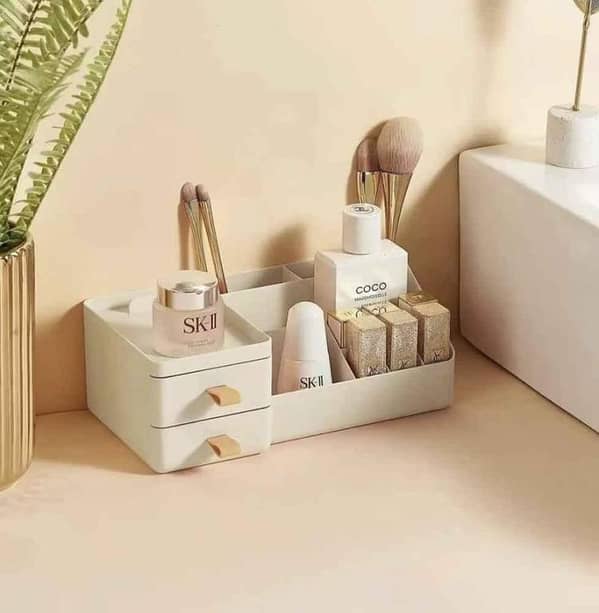 RN 2-Drawer Cosmetic Storage Box for Makeup and Office Supplies, Desktop Organizer and Jewellery Display Case