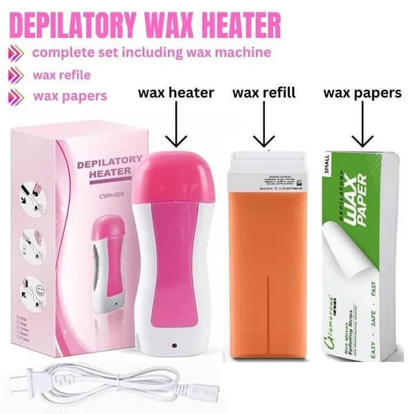 RN 3-in-1 Roll-On Wax Heater Machine: Portable Wax Warmer and Electric Depilatory Roller with Random Refills and Strips.