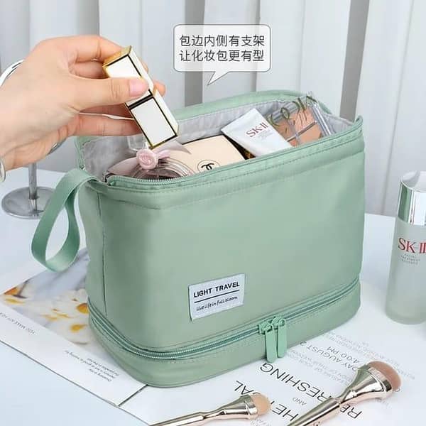 RN Waterproof Makeup Storage Bag with Hook - Double Layer Toiletries Organizer for Women, Large Capacity Portable Cosmetic Bag