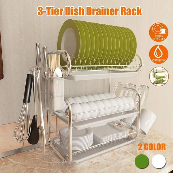 Stainless Steel G-Shaped 3-Layer Dish Rack and Cutlery Holder for Kitchen Organization