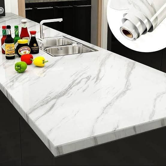 Self Adhesive Marble Sheet for Kitchen Decoration - Quality Wallpaper for Counters, Cabinets, Walls, and Tables - Easy to Use, Oil and Heat Resistant