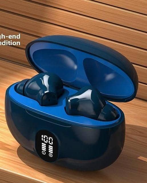 Box Pack Earbuds with LED Display - Headphones Blue. . . . . . . . . . . . . . . . . . . .