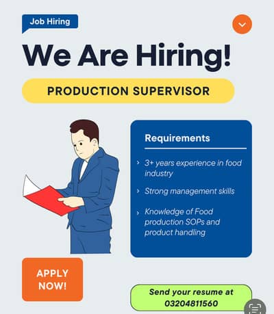 Production supervisor required for a small factory