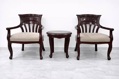 Chairs | Set of 2 Chairs+1 Table | Pure Sheesham Wood | Luxury Chairs