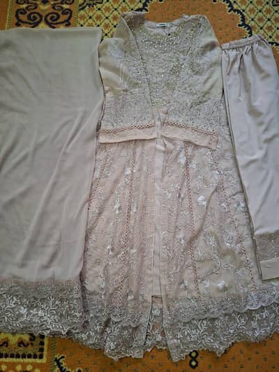 Lavender 3-Piece Embroidered Maxi Dress with Dupatta & Trouser