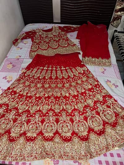 Bridal Red Heavy Embroidered Lehenga / Maxi Dress – Like New