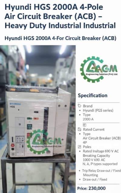 Hyundai HGS 2000A 4-Pole Air Circuit Breaker (ACB)–Heavy Duty