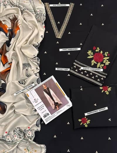 3pcs women's unstitched embroidered suit