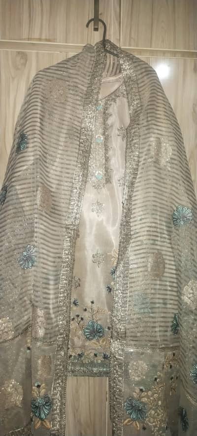 Three piece embroidery organza suit