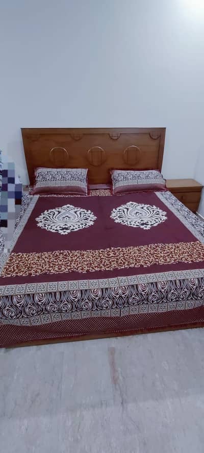 Double Bed with Mattress & 2 Side Tables