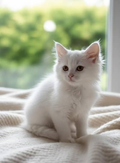 Persion Kitten white color foll face Vaccinated with prof