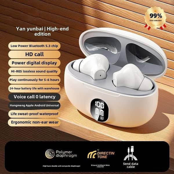 Display Earbuds Wireless Headphones High-Quality - White Stereo