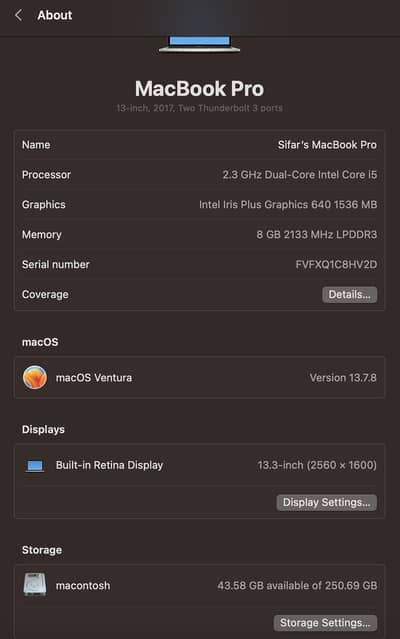 Apple Macbook 2017 pro 8/256 GB Silver