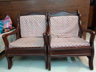 Two 1 Seater Wooden Sofas