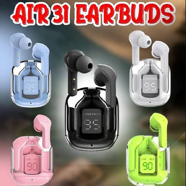 ORIGINAL AIR 31 TRANSPARENT DIGITAL SCREEN AIR BUDS Limited Time Offer Experience the Future of Sound with Air 31 Transparent Earbuds!