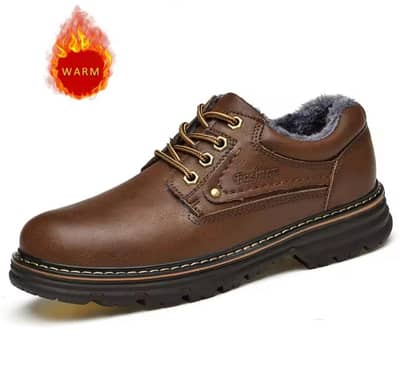  Leather Warm Winter Men’s Shoes – Brown Leather – New 